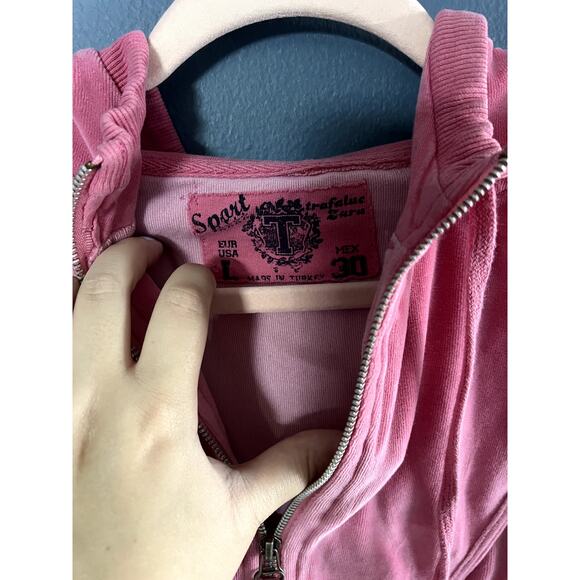 Y2K Sport Zara Pink Velour Zip up Juicy Couture Inspired Jacket Size Large - Picture 10 of 13